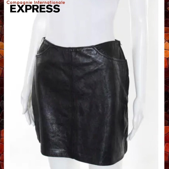 COMPAGNIE INT EXPRESS Auth Chic Blk Leather Skirt - Picture 1 of 4
